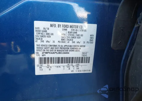 2018 Ford Edge Sport из США, поврежденный, VIN 2FMPK4AP5JBC24484